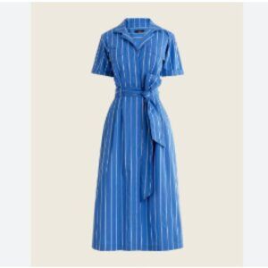J. Crew Patch-Pocket Cotton Poplin Striped Shirtdress Coastal